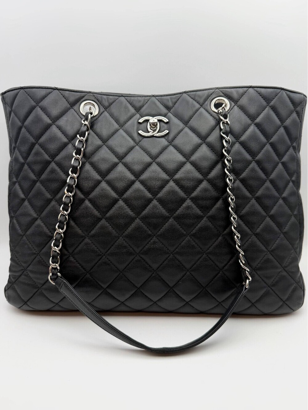 Chanel Classic CC Shopping Tote Black Lambskin Large Timeles